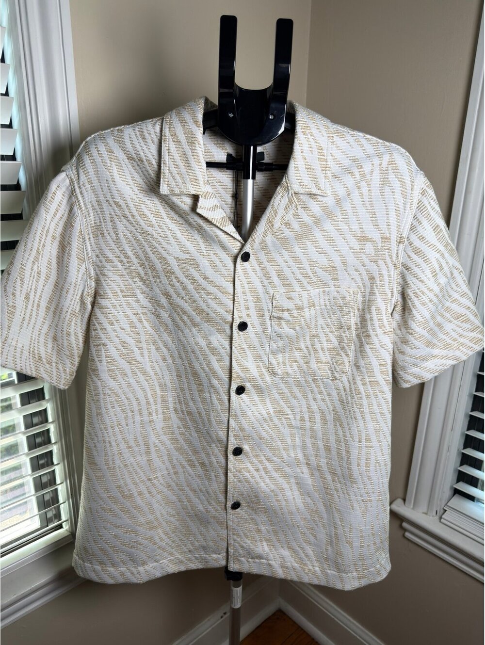 NWT IRO Paris Nahel Textured Jacquard Camp Shirt Beige Ecru Size 40 Designer